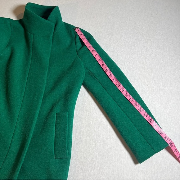 J Crew Wool Blend Kelly Green Peacoat w/ Hidden Gold Zipper, Size 2 - Picture 5 of 11